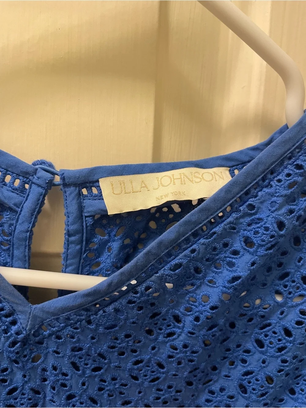 Ulla Johnson Aviana Blue Eyelet V‑Neck Cotton Blouse